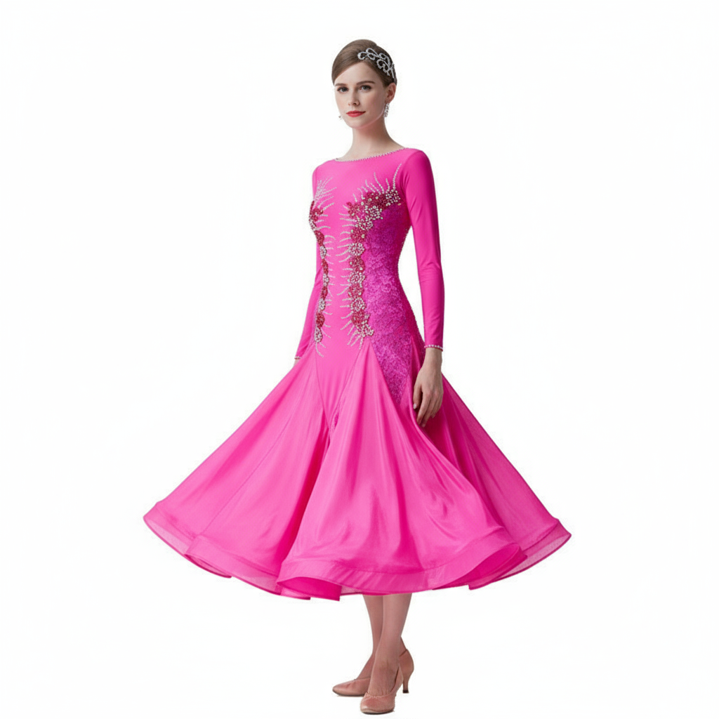Women's Standard Ballroom Waltz Practice Dress With Pearl Silk Skirt