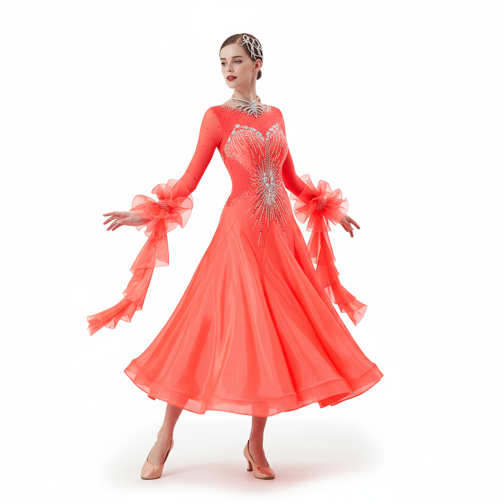 Women's Standard Ballroom Waltz Dress With Rhinestones Multi-Color For Competition