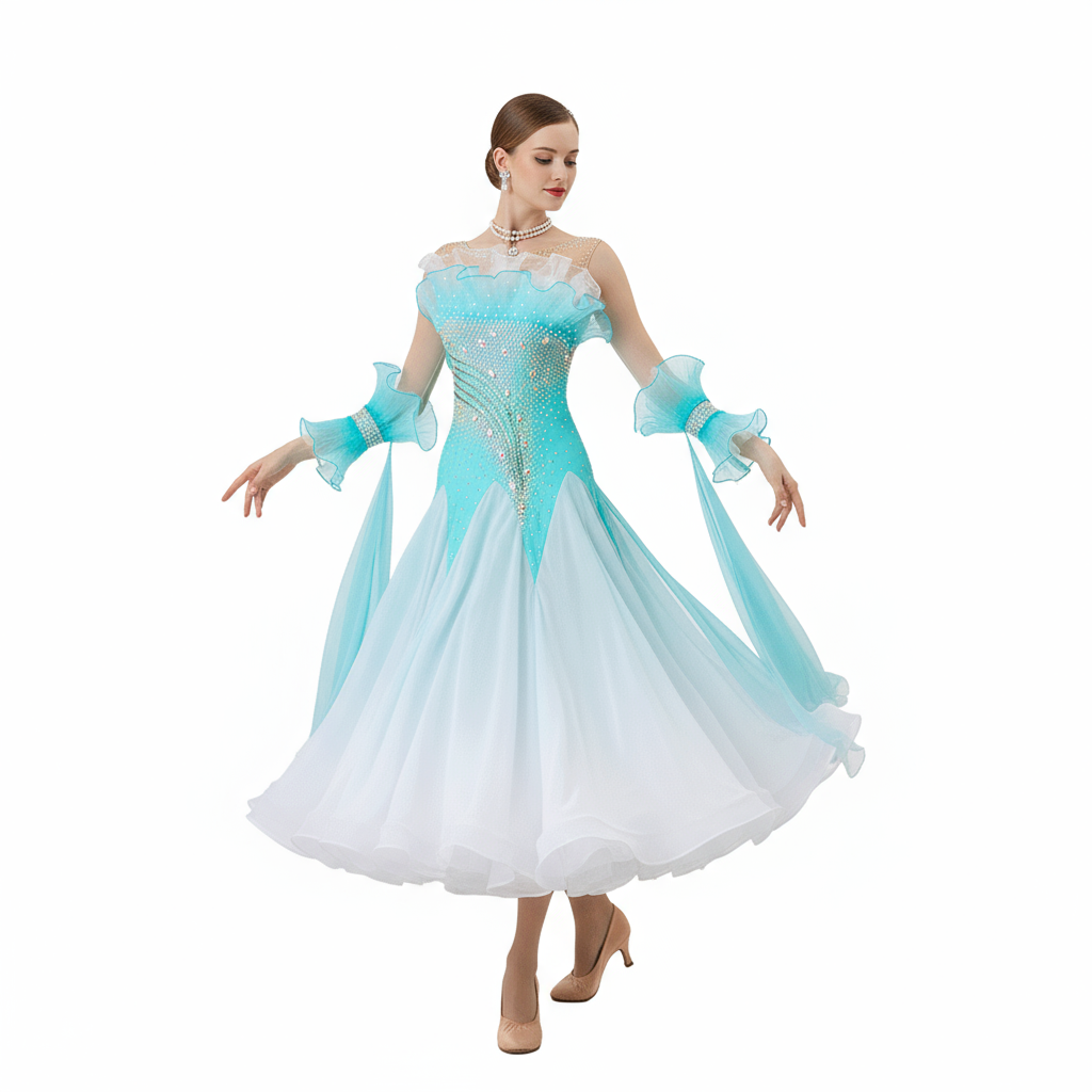 Women's Standard Ballroom Waltz Dress With Rhinestones Multicolor For Competition
