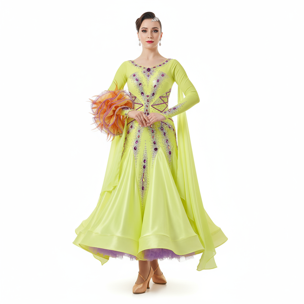 Women's Custom Ballroom Dance Competition Dress Stretch Fabric For Blackpool