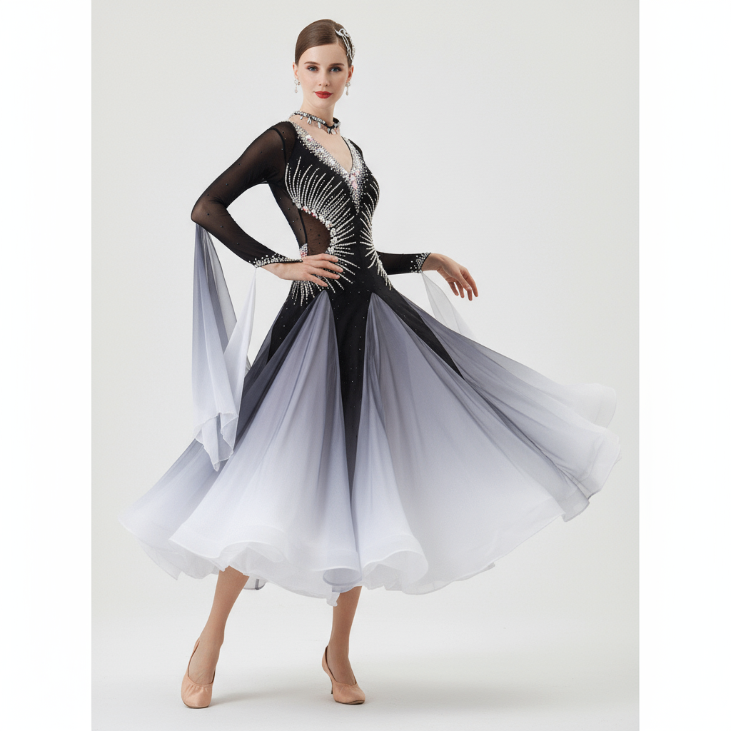Women's Standard Ballroom Waltz Dress With Rhinestones Multicolor For Competition Performance