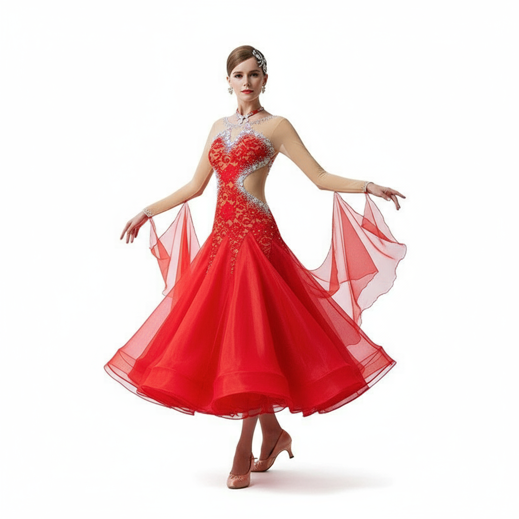 Women's Standard Ballroom Waltz Dress With Rhinestones In Multicolor For Competition Performance