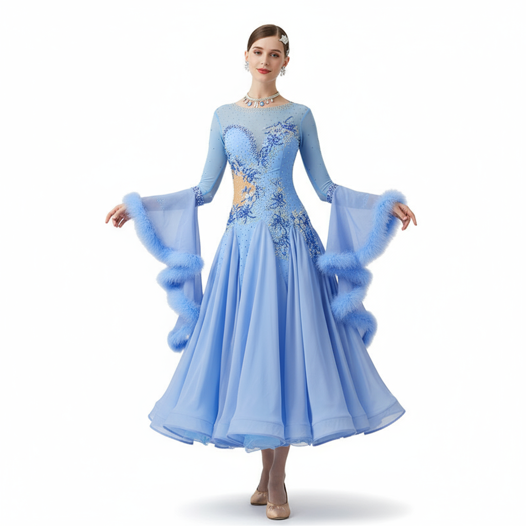 Women Modern Dance Rhinestone Color Diversity Dress Ballroom National Standard Waltz Competition Performance