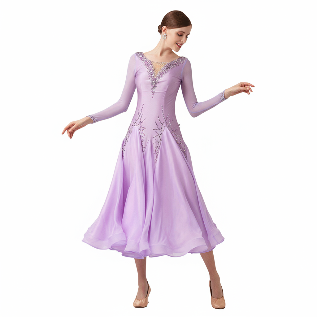 Women's Standard Ballroom Waltz Dance Dress With Rhinestones Multicolor For Competition