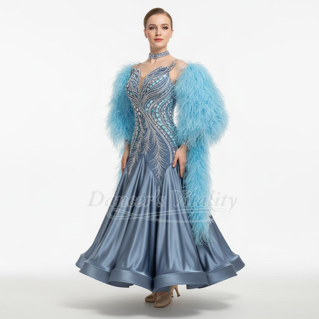 Women's Standard Ballroom Dance Dress With Full Swing Skirt For Competition Waltz Foxtrot Quickstep Tango