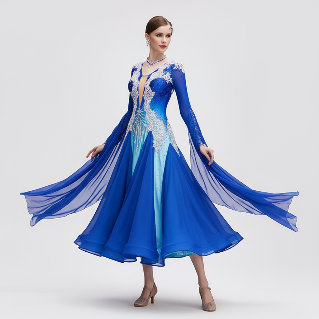 Women's International Standard Ballroom Dance Dress With Ombre Fabric For Competition