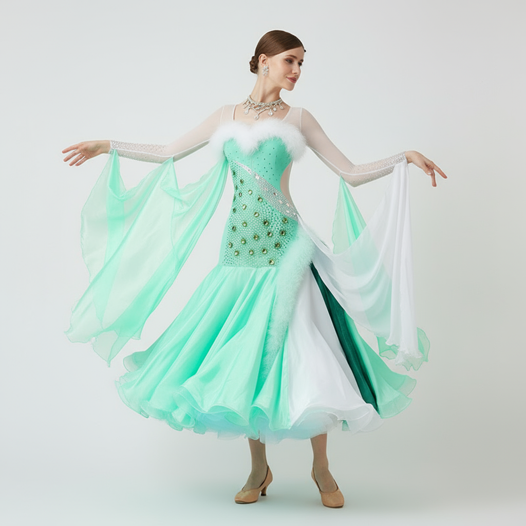 Women's Standard Ballroom Waltz Dress With Rhinestones Multicolor For Competition