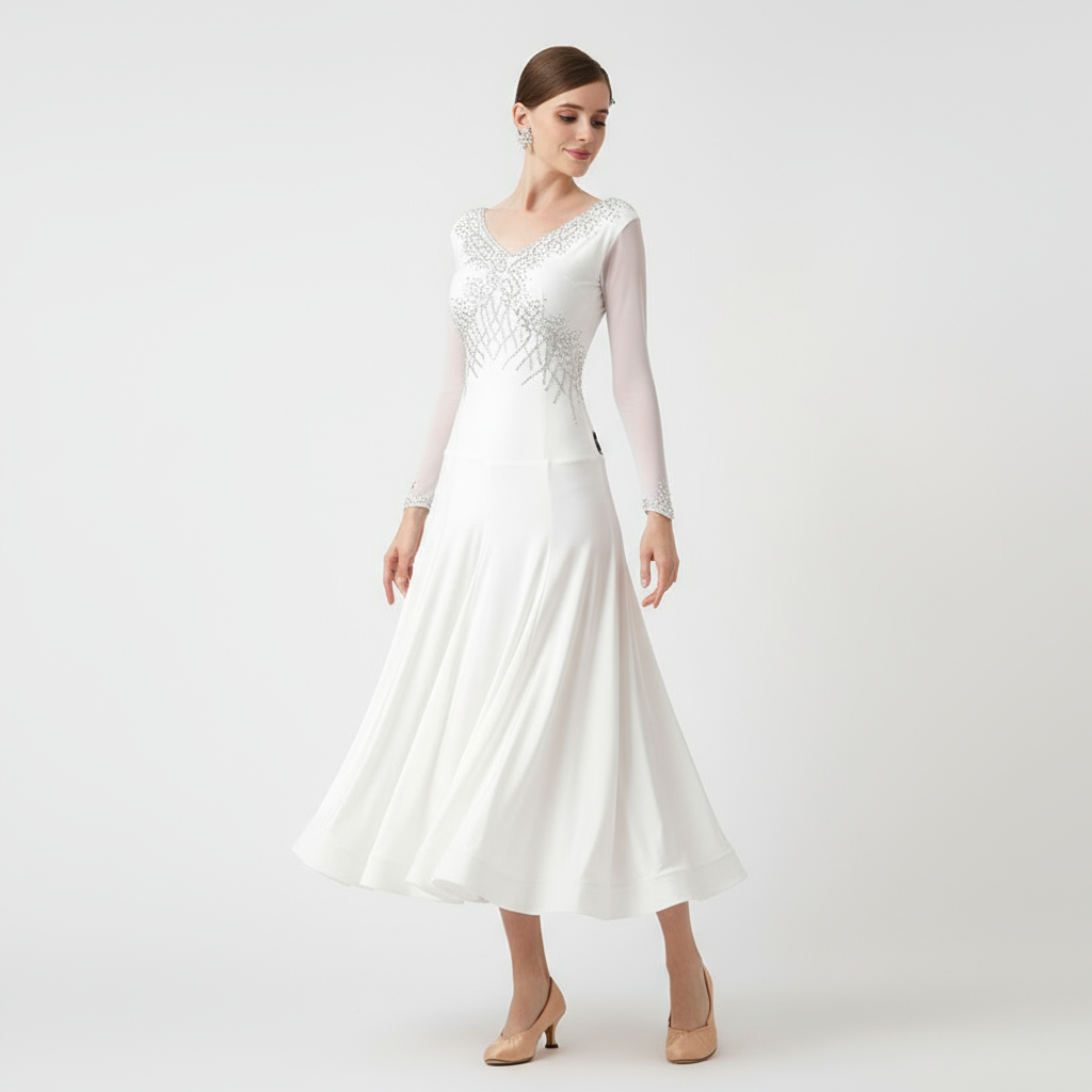 Women's Standard Ballroom Waltz Dress With Rhinestones Multicolor For Competition