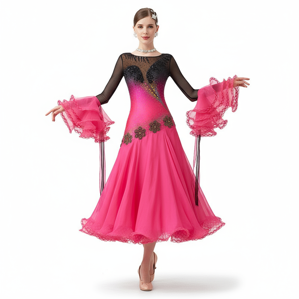 Women's Standard Ballroom Waltz Dress With Rhinestone Accents Multicolor For Competition Performance