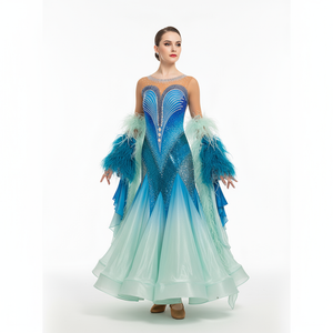 Women's Competition Ballroom Dance Dress With Feather Trim For Performance