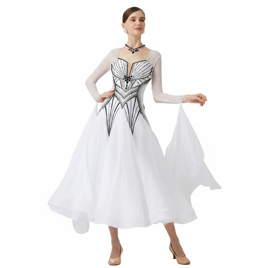 Women's Standard Ballroom Waltz Competition Dress With Rhinestones In Multicolor