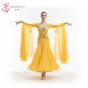 Women's Standard Ballroom Waltz Dress With Rhinestones Multicolor For Competition