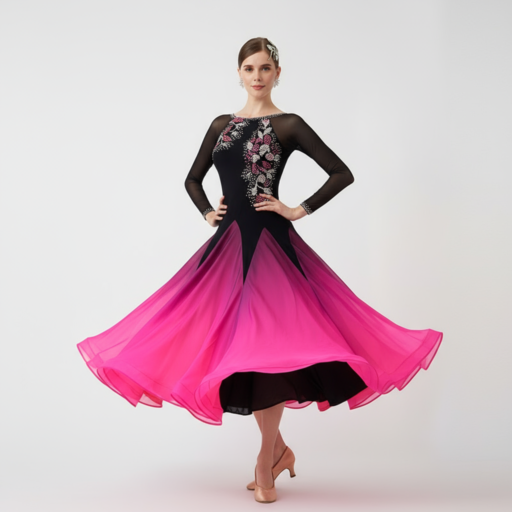 Women's Standard Ballroom Waltz Dance Dress With Rhinestone Embellishment Multicolor For Competition