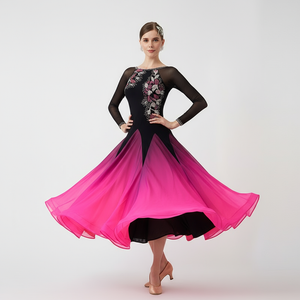 Women's Standard Ballroom Waltz Dance Dress With Rhinestone Embellishment Multicolor For Competition