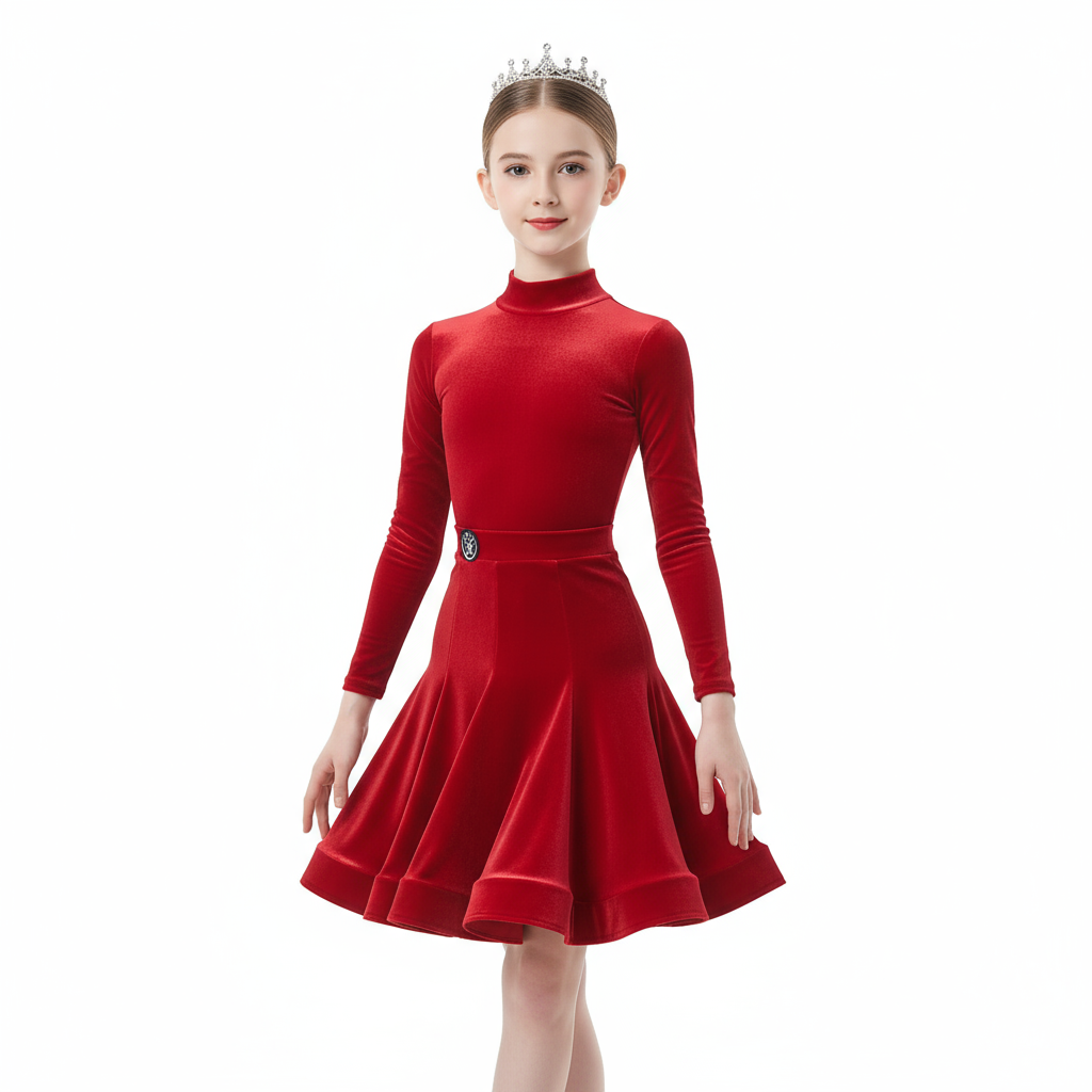 Teen Latin Dance Long-Sleeve Velvet Two-Piece Set For Competition And Training