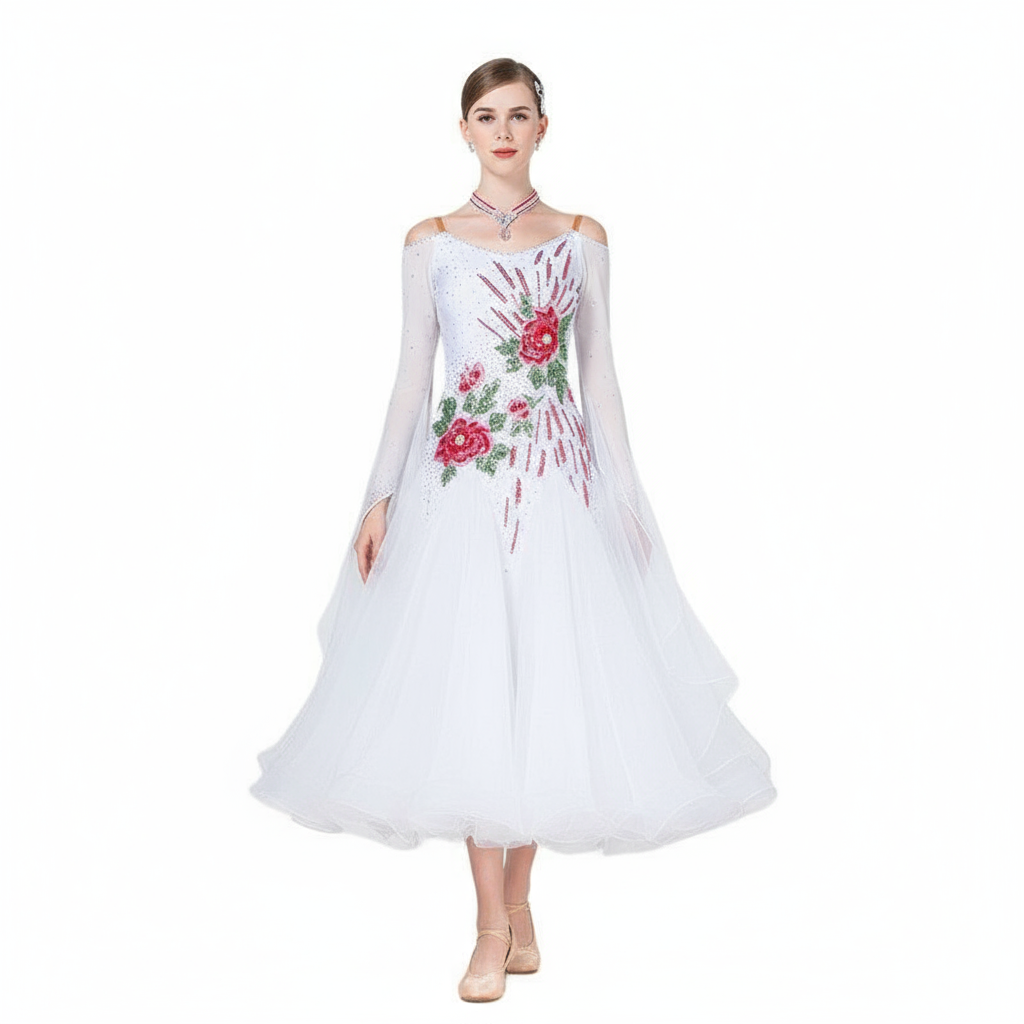Ballroom Dance Competition Dress In White For Adult Women