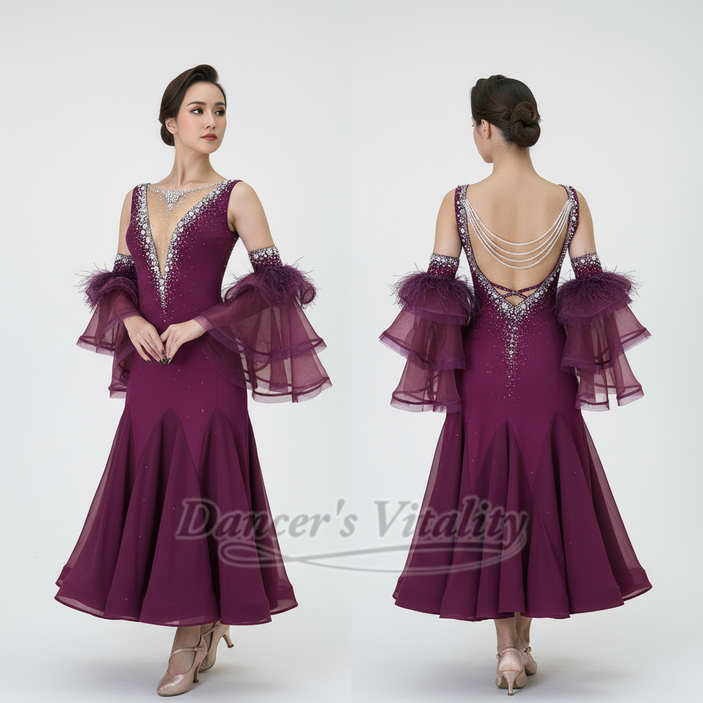 Women's Standard Ballroom Dance Dress Fitted For Adult Waltz Foxtrot Tango Quickstep Competition