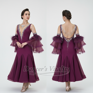 Women's Standard Ballroom Dance Dress Fitted For Adult Waltz Foxtrot Tango Quickstep Competition