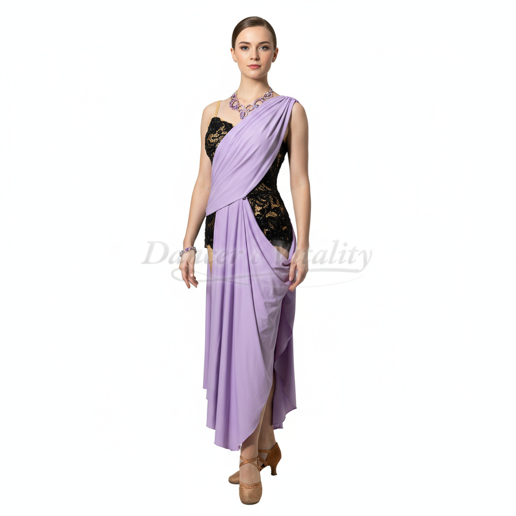 Latin Ballroom Dance Dress AB Rhinestones Light Purple For Adults & Kids Competition Cha Cha Samba Rumba Exam