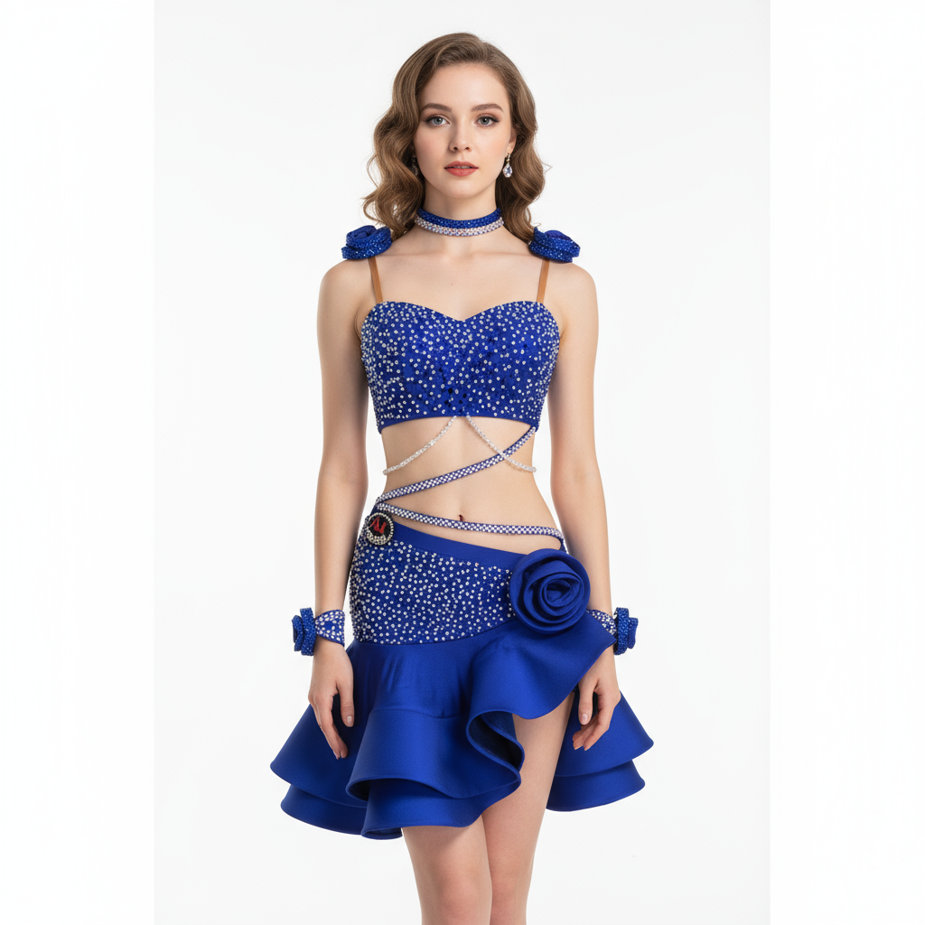 Women's & Girls' Latin Ballroom Dance Dress With AB Rhinestones and Fishtail Hem For Performance