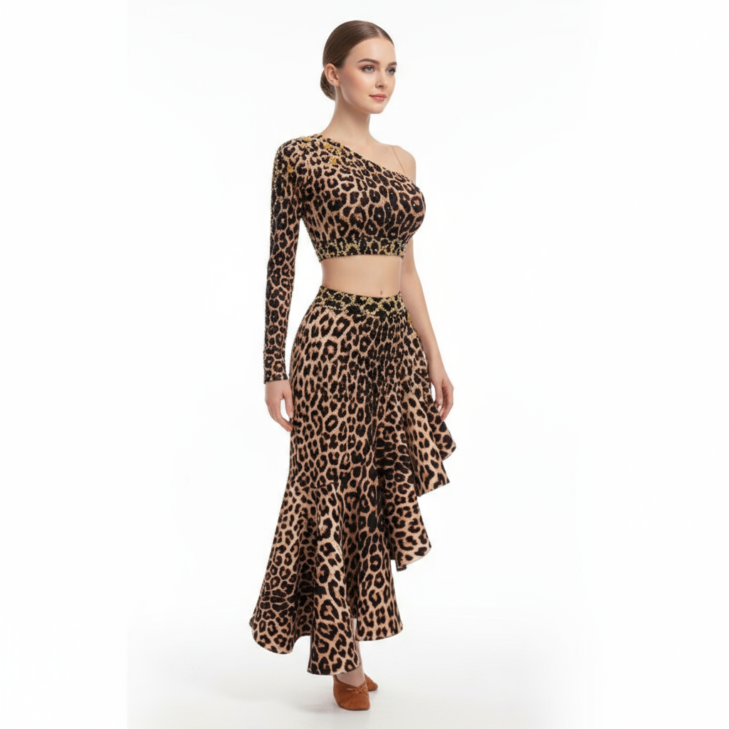 Latin Dance Leopard Print Two-piece Suit Women Adult and Child Chacha Samba Rumba Competition and Performance Clothing Customize