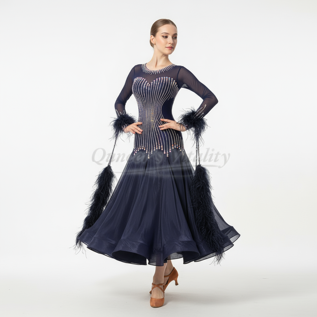 Ballroom Dance Competition Dress With AB Rhinestones For Adult, Teen, And Kids Waltz Foxtrot Tango