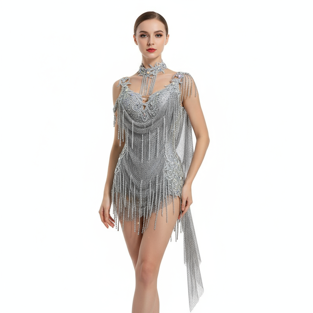 Women's Latin Ballroom Dance Dress Sleeveless For Cha-Cha Samba Rumba Jive Competition And Exam