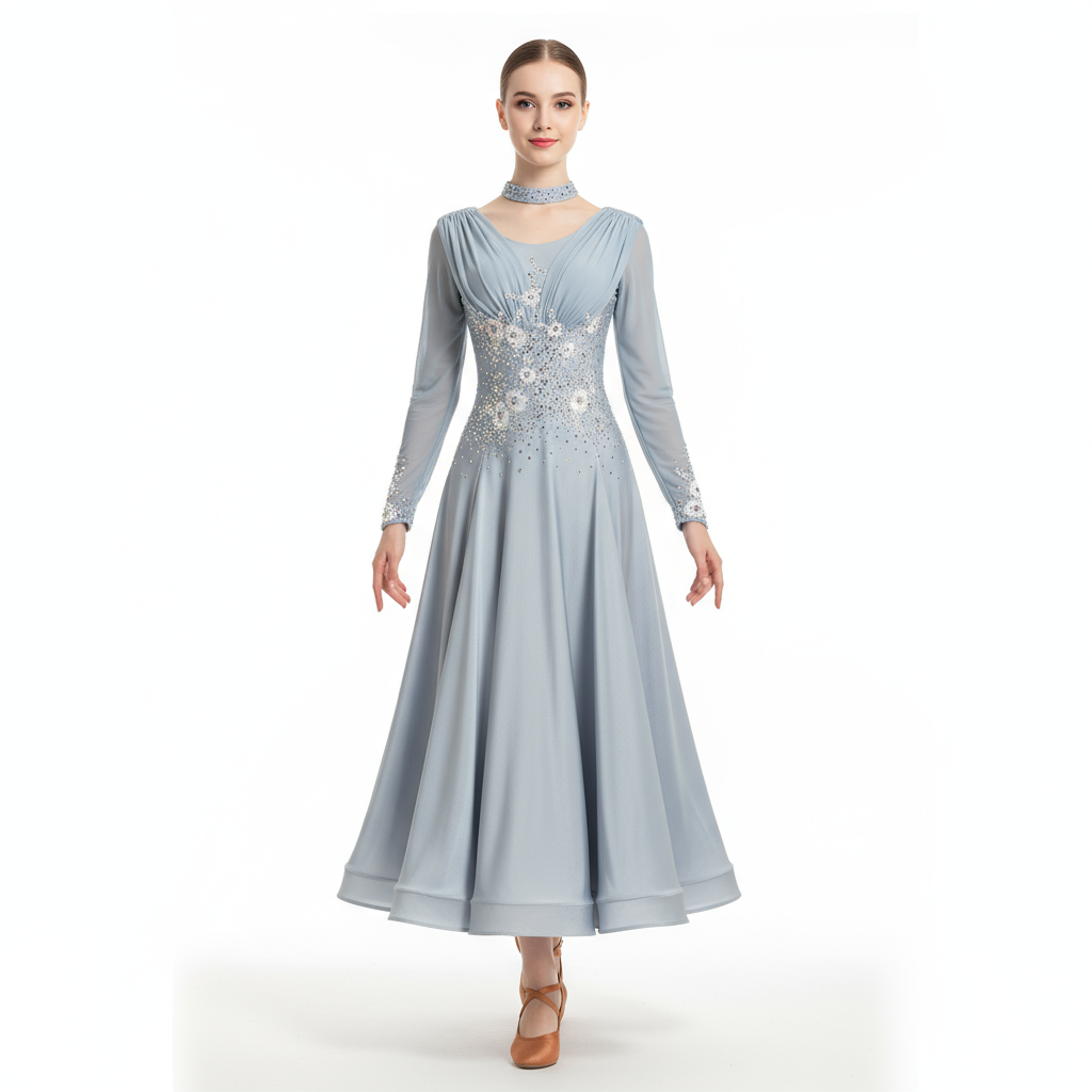 Ballroom Waltz Dance Dress Elegant Backless Fishtail Hem For Adults And Kids Competition