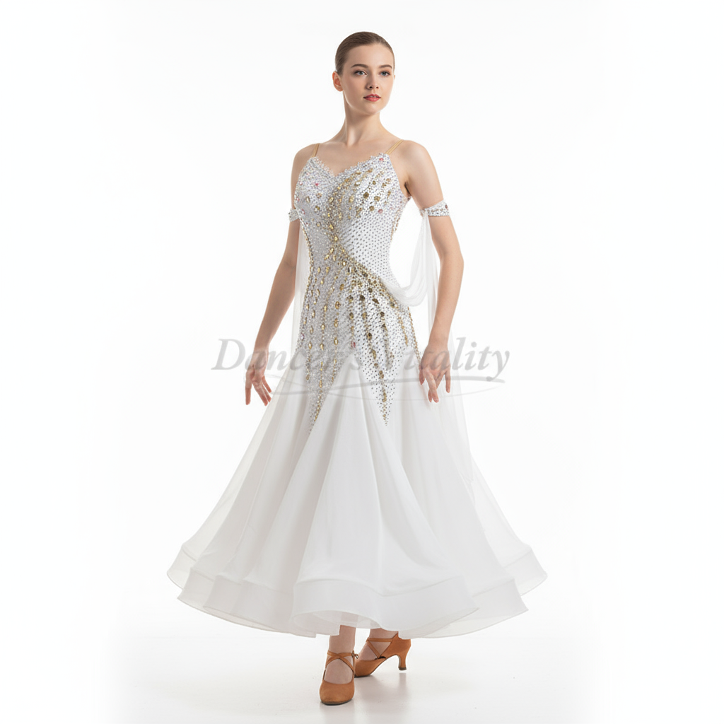 Women's Ballroom Dance Dress With AB Rhinestones For Waltz, Foxtrot, Tango Competitions Custom Made