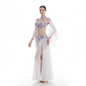 Women's Belly Dance Costume Set With Rhinestone Tassel For Professional Performance