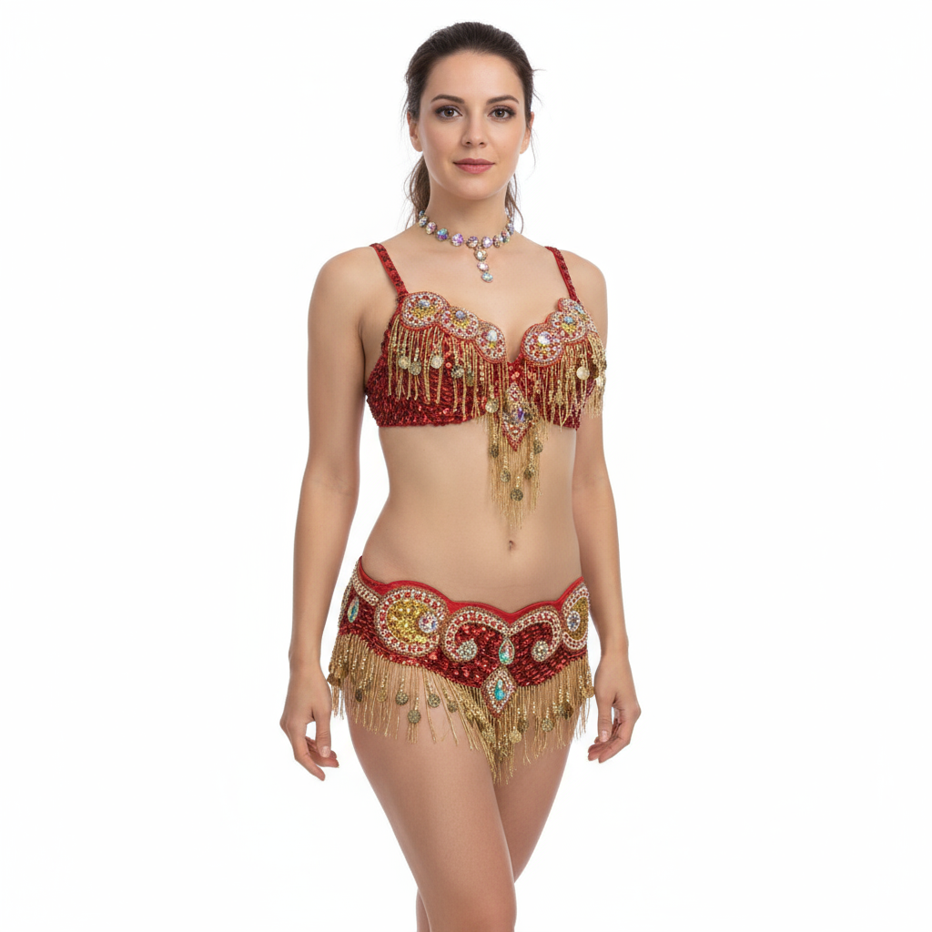 Hot design handmade beaded belly dance costume wear Bar+Belt 3piece/ set ,5 color ladies belly dance costumes women dancing wear TF1601