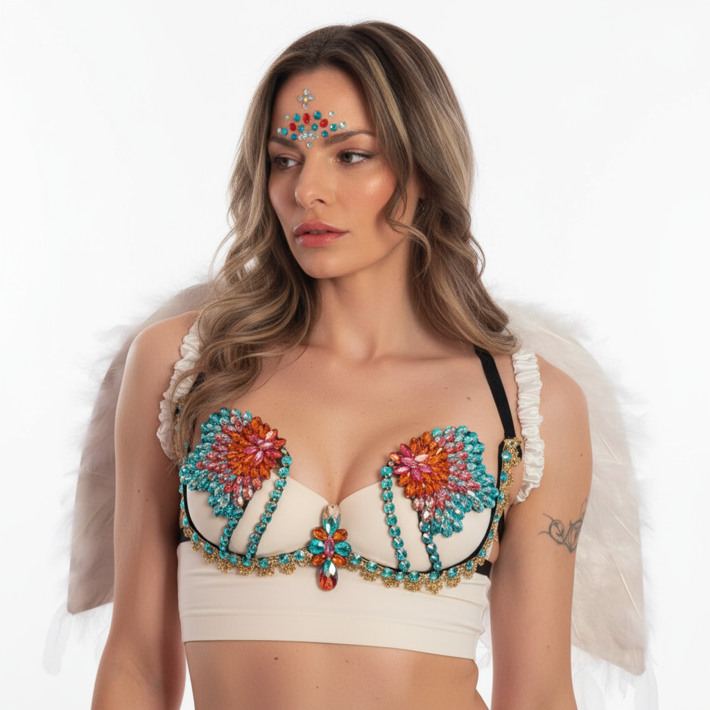 High Quality Sexy Samba Carnival Bra for Womens Rainbow Red Stone Belly dancing WIRE BRA