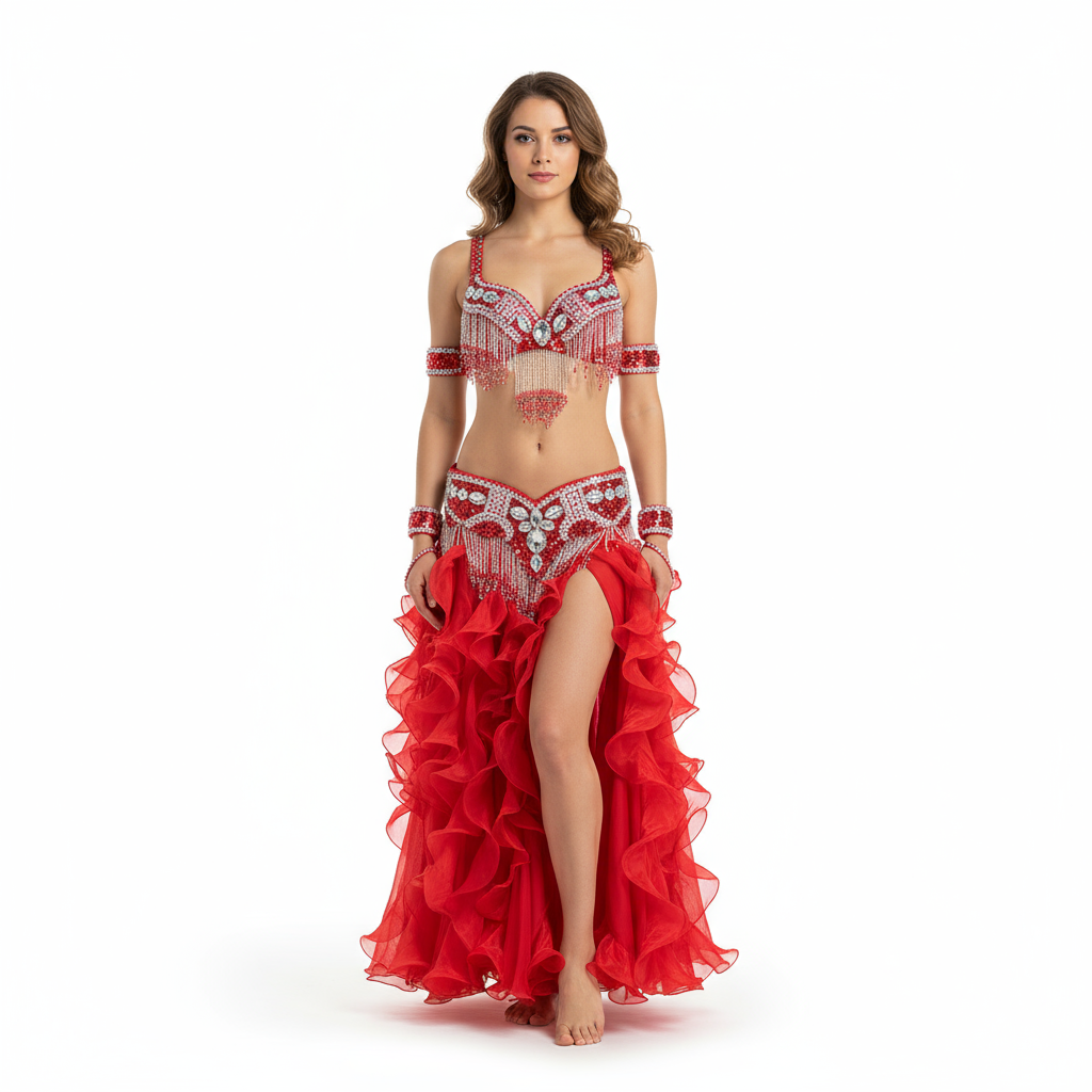 high quality belly dance costume wear stage performance 5-piece suit Bead bra belt belly dancing skirt dress set TF1618 5PCS SET