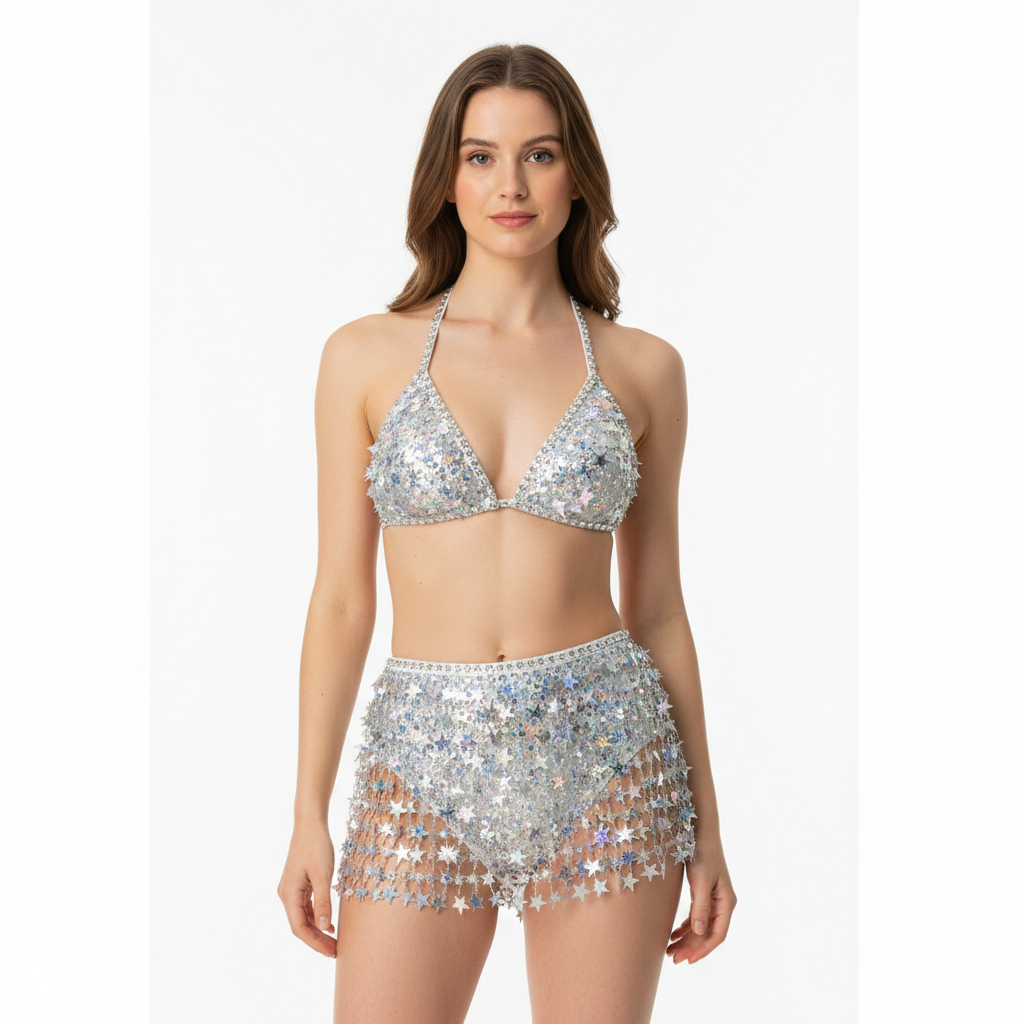 Halloween Handmade Stars Costumes Top And Bottom With Necklace 3 Piece For Performance