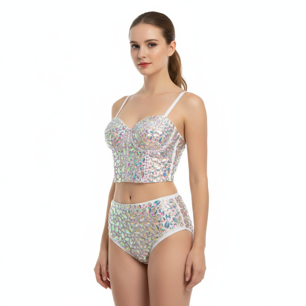 Flashing Sexy Stage Costumes Samba Carnival Bra High Waist Pants AB Color Stone Hand Made 2 Piece Bodysuit Costume Dancer Outfit  BP015