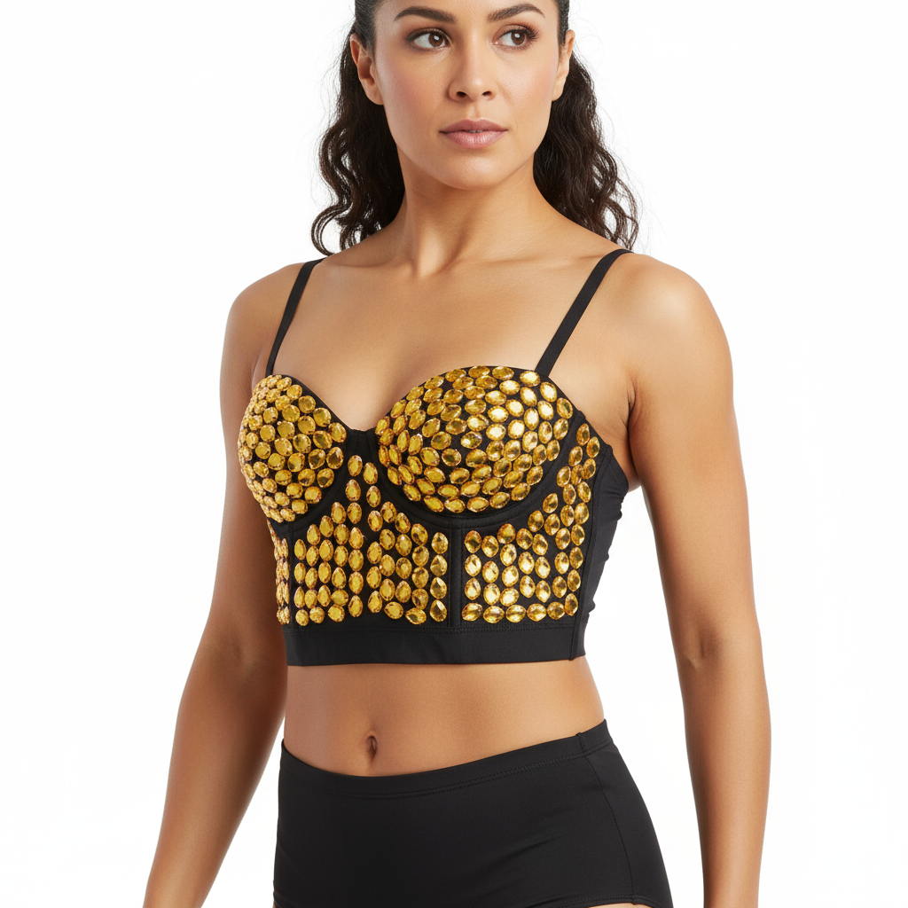 Hot Bras For Women New Punk Style Diamond Party Club Bra Black Push Up Rave Studded Bra Nightclub Bras Clubwear Dance Wear bra3009