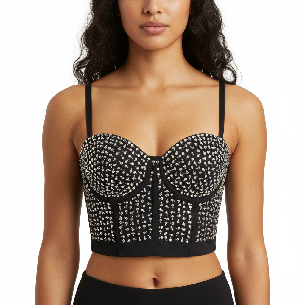 Hot Bras For Women New Punk Style Beaded Sequined Party Club Bra Black Push Up Rave Studded Bra Nightclub Bras Clubwear bra3008