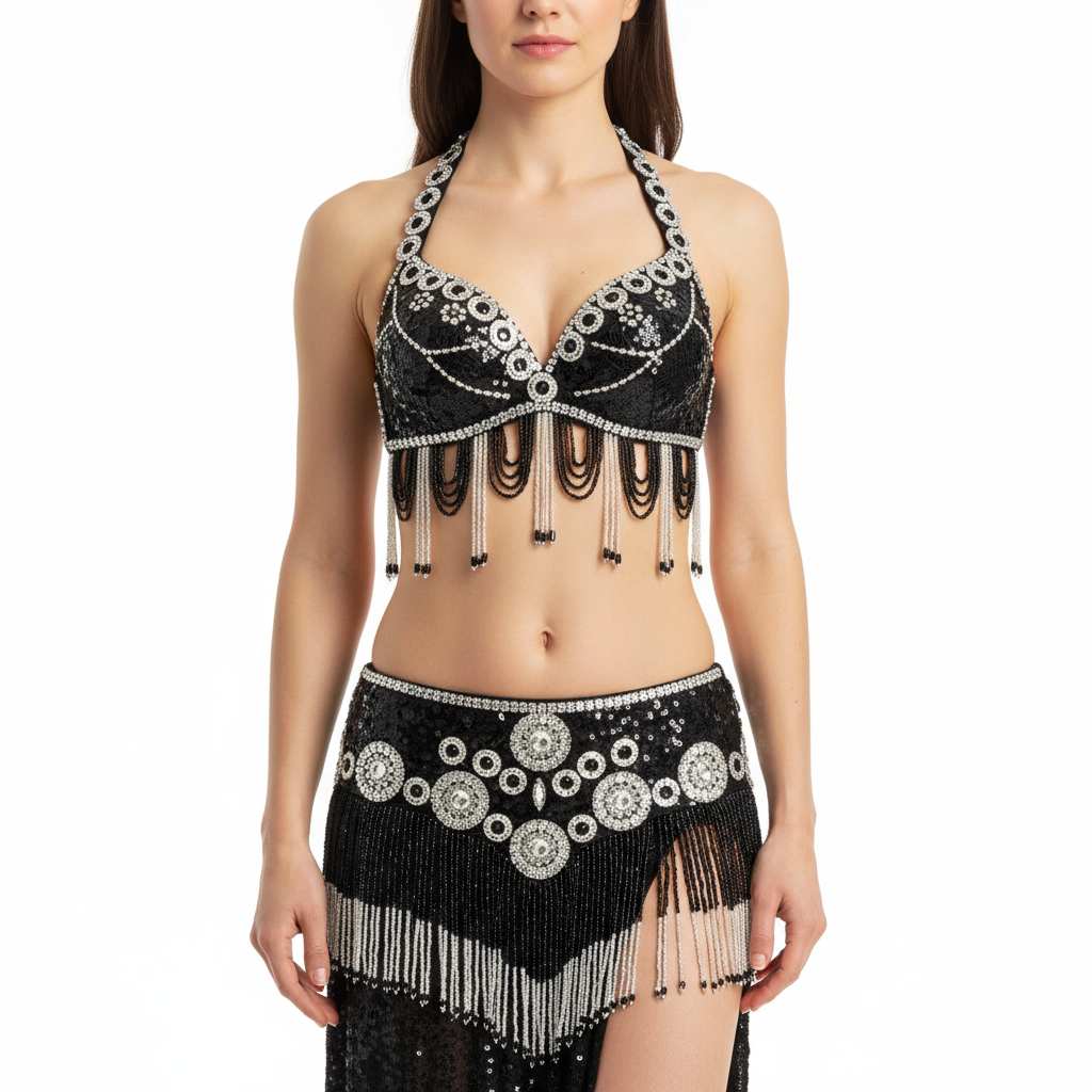 Hot design handmade beaded belly dance costume wear Bar+Belt 2piece/ set ,7 color ladies belly dance costumes women dancing wear TF250