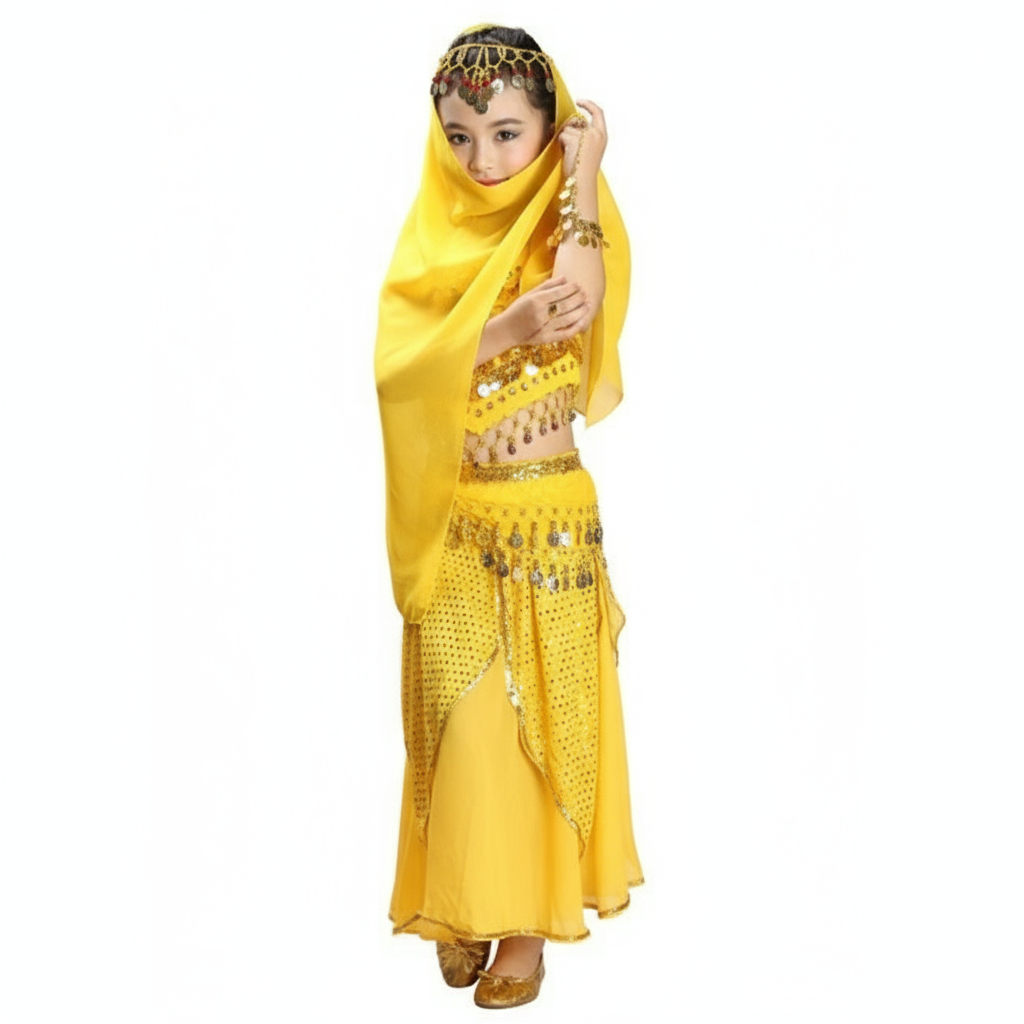 belly dance dancing silk 4piece(top+skirt+waist chain+veil) Girl's costumes belly dance costume indian fabrics 3305