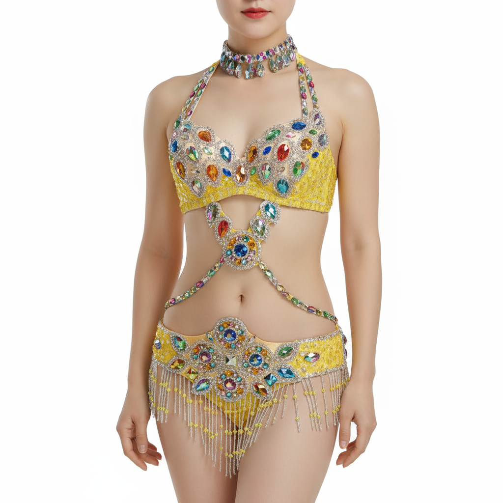 New Professional Belly Dance Clothing for Indian Performance Outfits Bollywood Dancer Belly Dance Costumes Sequined tf1732 yellow
