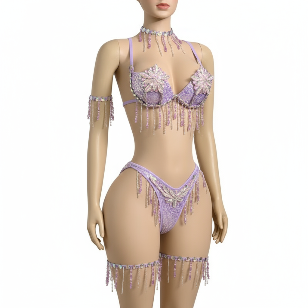 New Handmade Top Quality Samba Rio Carnival Wire Bra+Panty With Stone Sexy Belly Dancing Costume