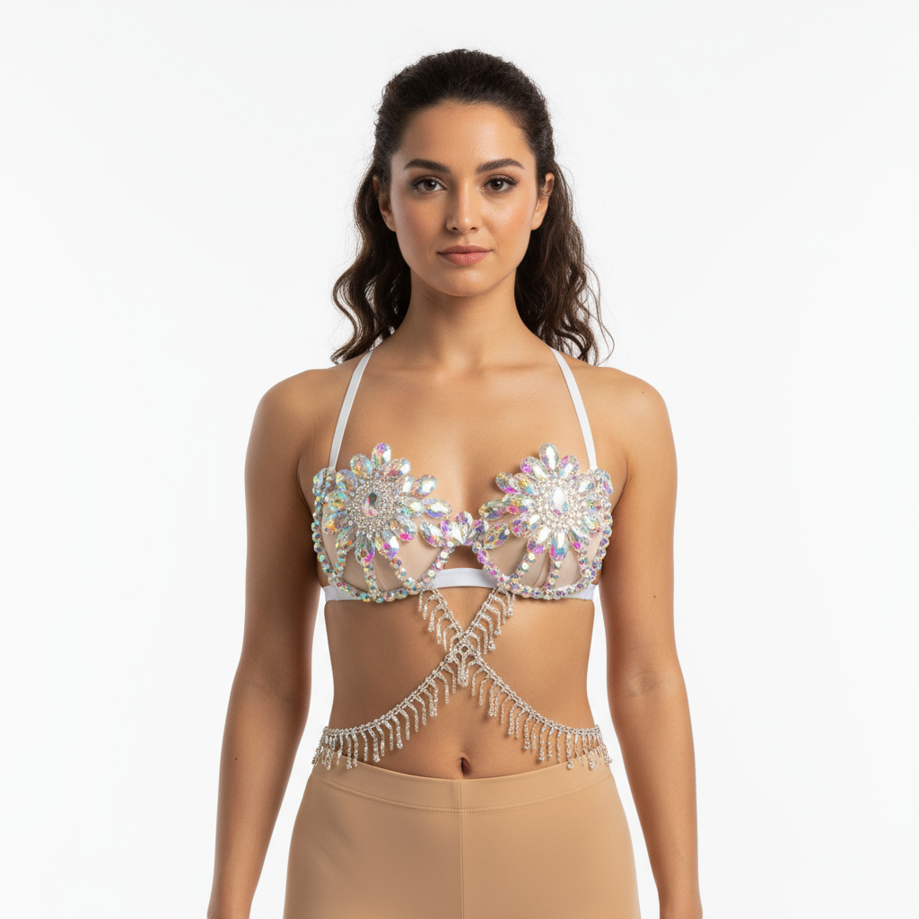 New Bra Handmade Sexy Samba Carnival Bra Stone Hollywood Women's Belly dancing Top WIRE BRA