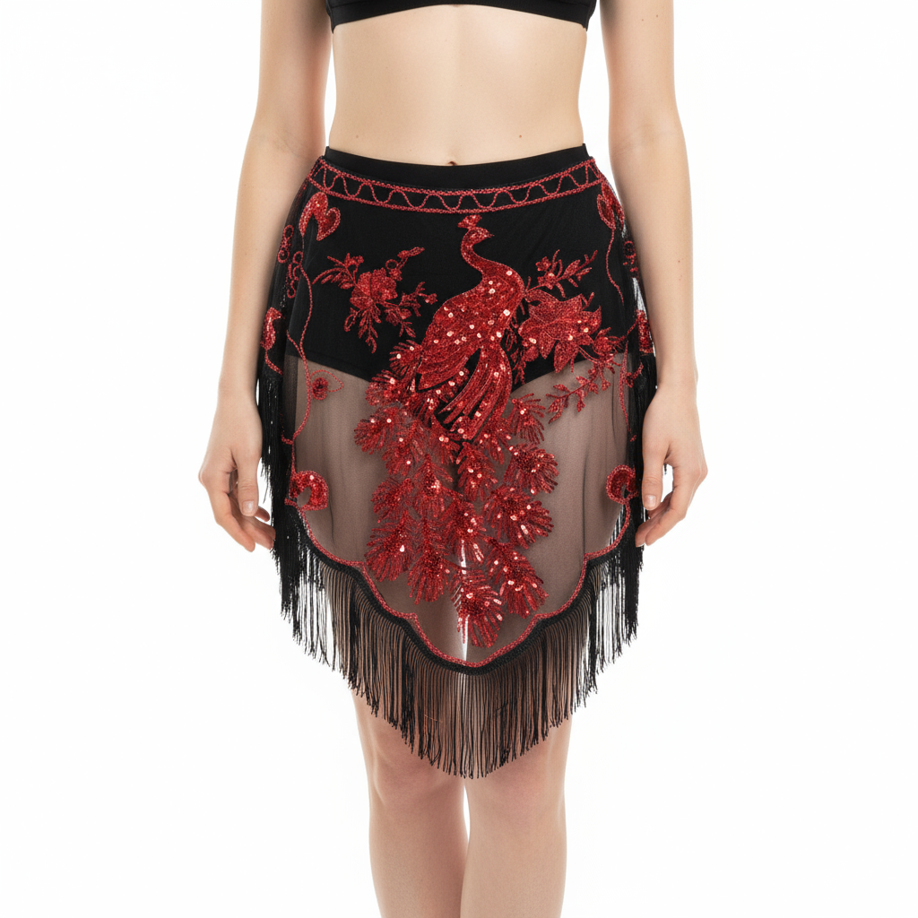 New Lady Women Beaded Sequin Belly Dance Hip Scarf Embroidery Flapper Shawl Scarf Evening Wedding Cape Sheer Party Fringed Wrap SC001