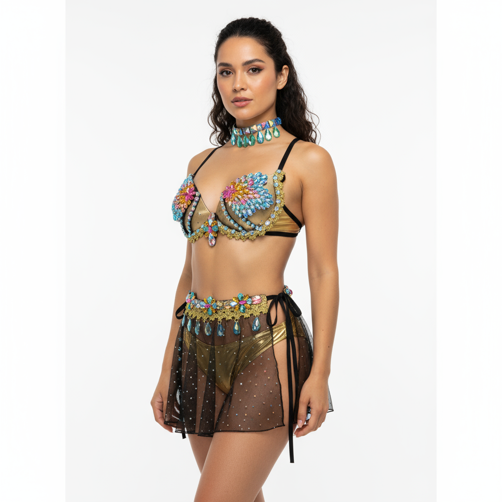New Arrival Sexy Samba Carnival For Women Wire Bra,mini skirt and panty  stones Samba Suit C046