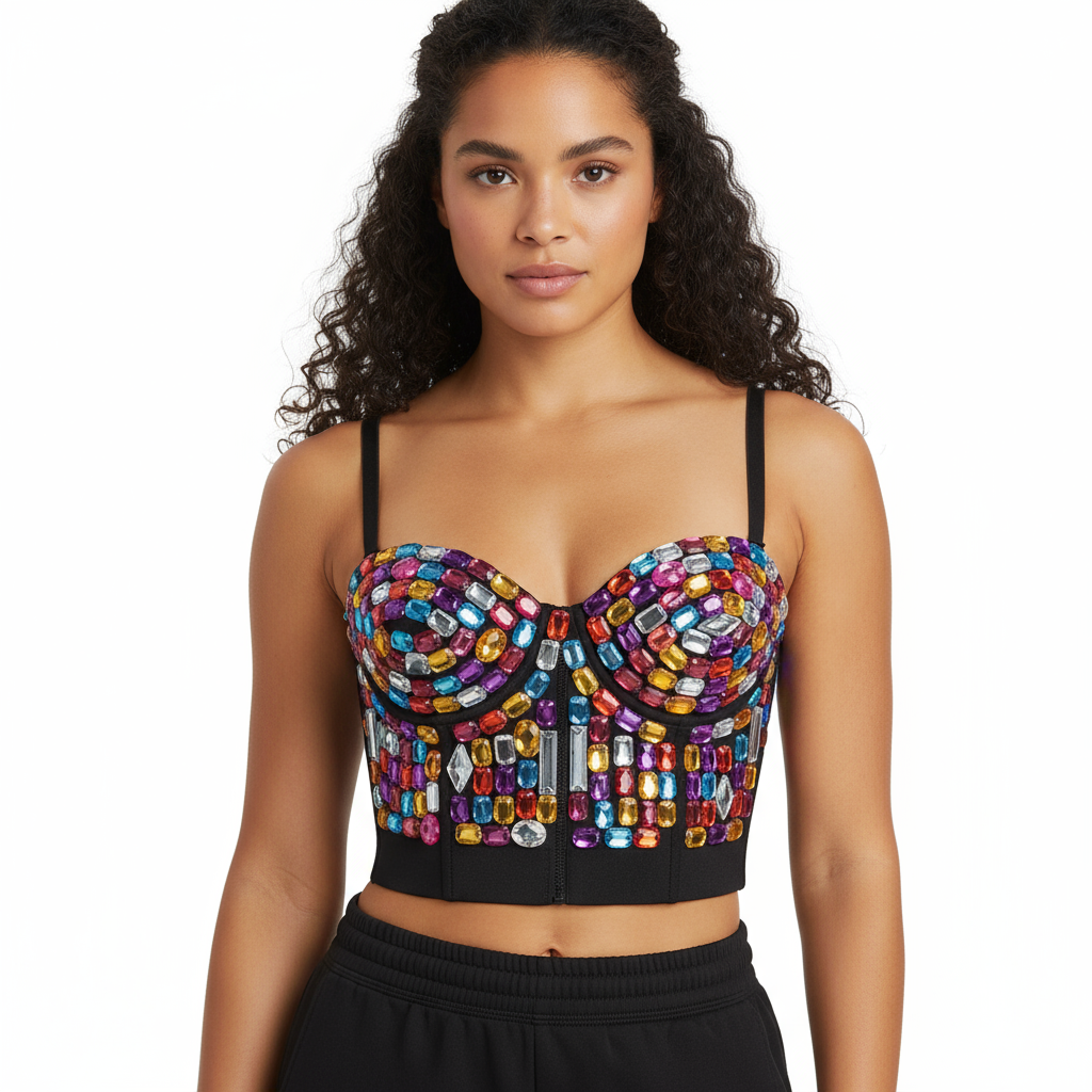 New Punk Style Multi Diamond Burlesque Party Club Bra Push Up Rave Studded Bra Nightclub Bras Clubwear Party Dance Wear bra3010