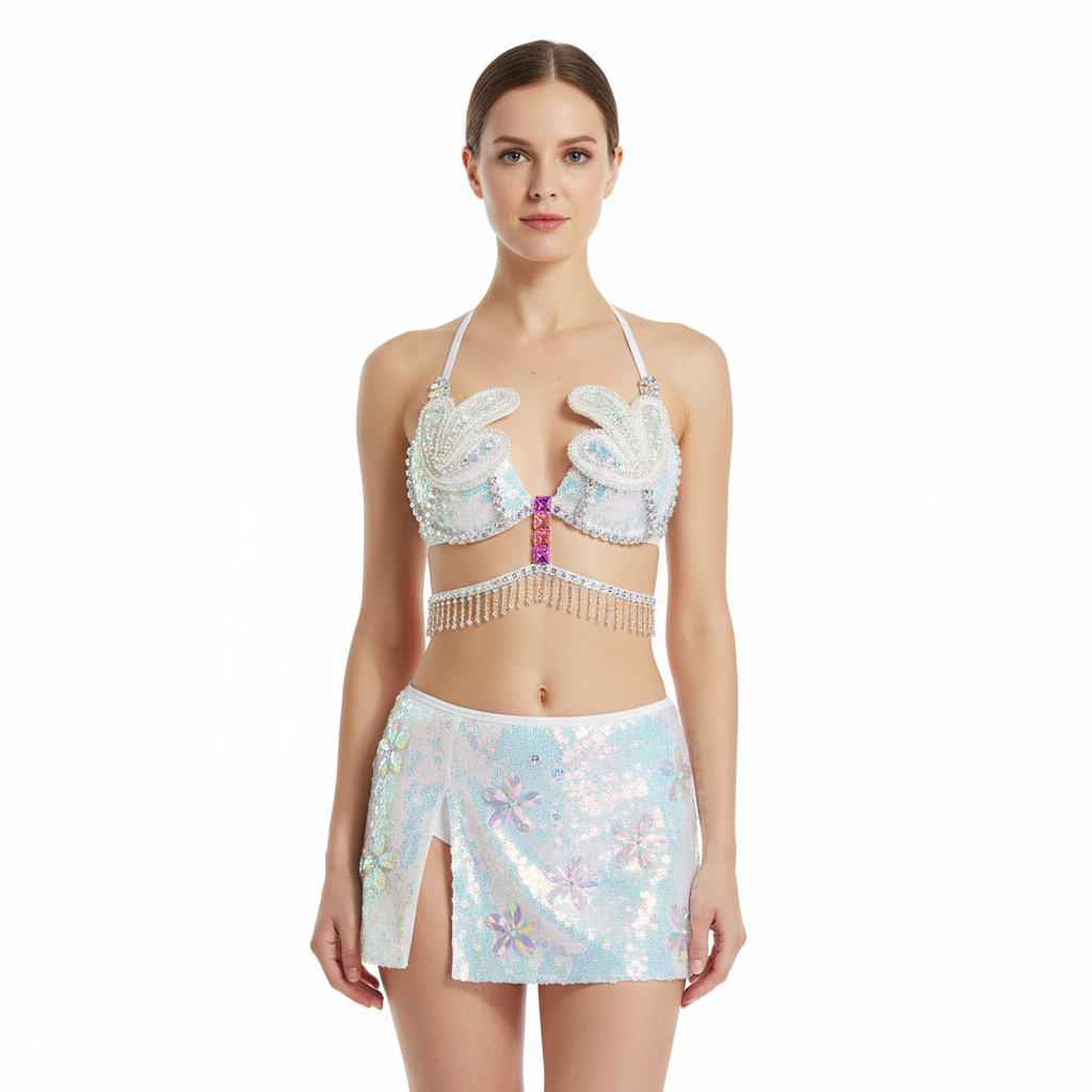 New Arrival Sexy Samba Carnival For Women Wire Bra,mini skirt and panty  stones Samba Suit C032