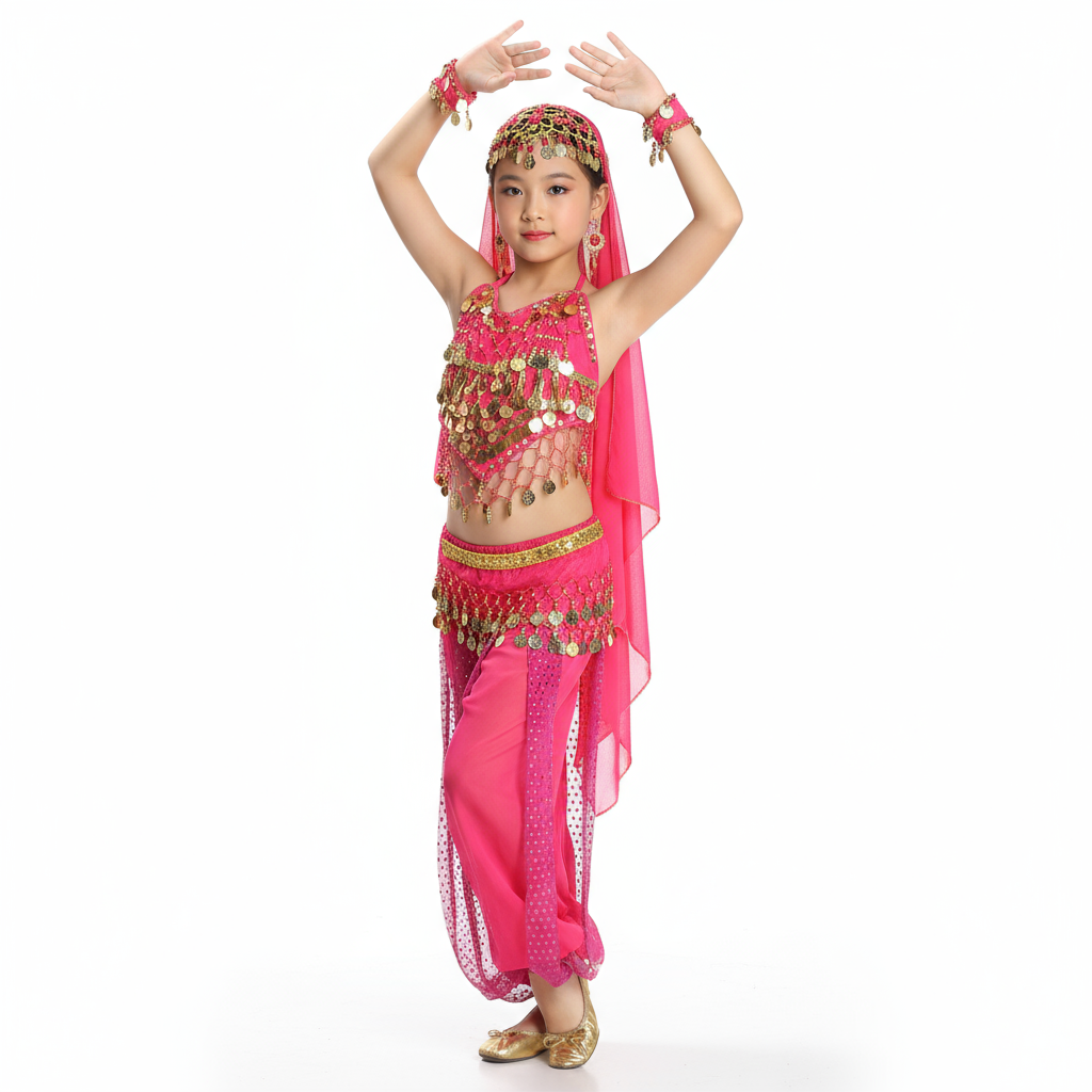New Children Belly Dance Costumes kids belly dance 4pcs(top+pants+waist chain+veil) indian clothes girls belly dance costume 3308