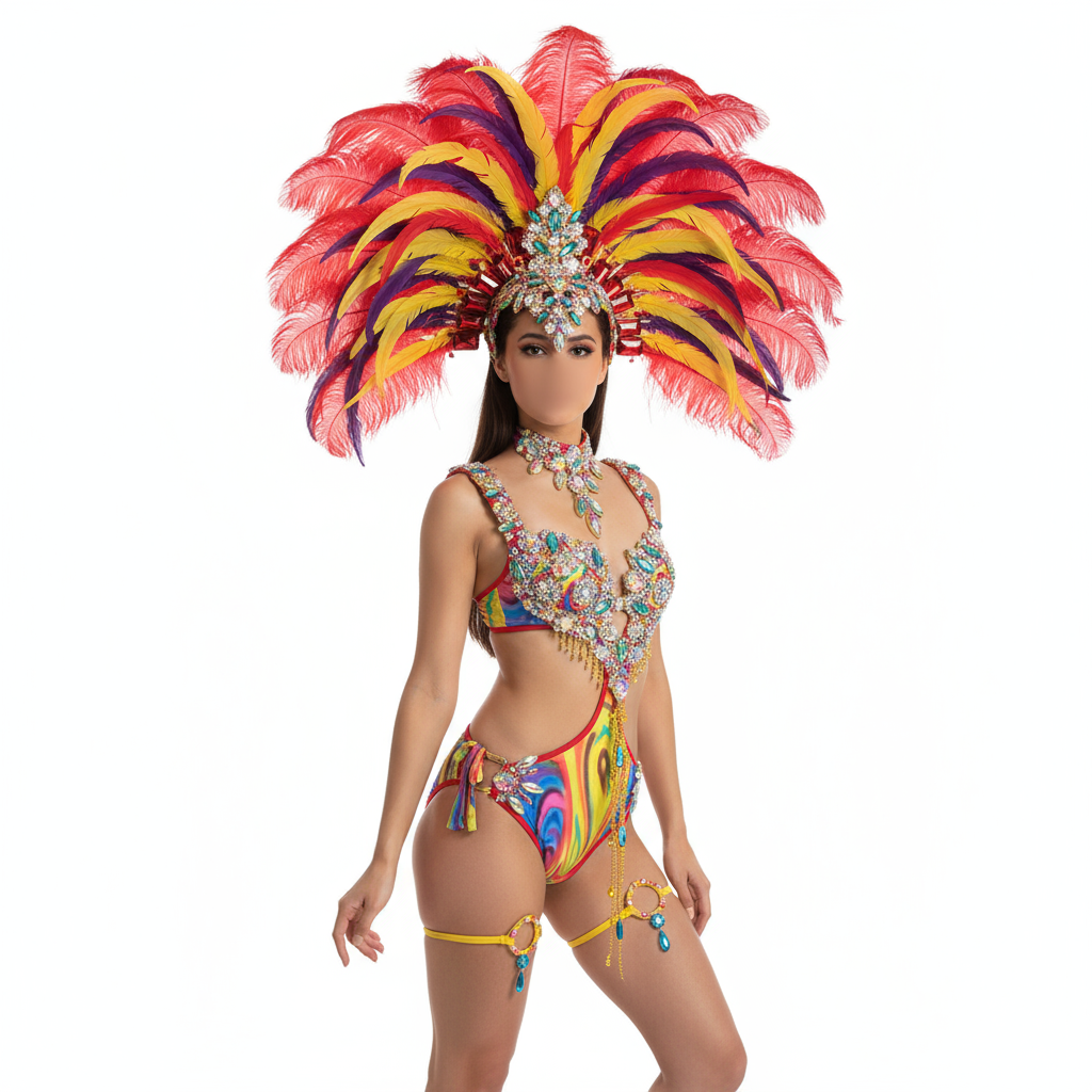 hot selling Sexy Customized Samba Rio Carnival Costume with mulit-colors Feather Head piece(one piece costume)  C1507