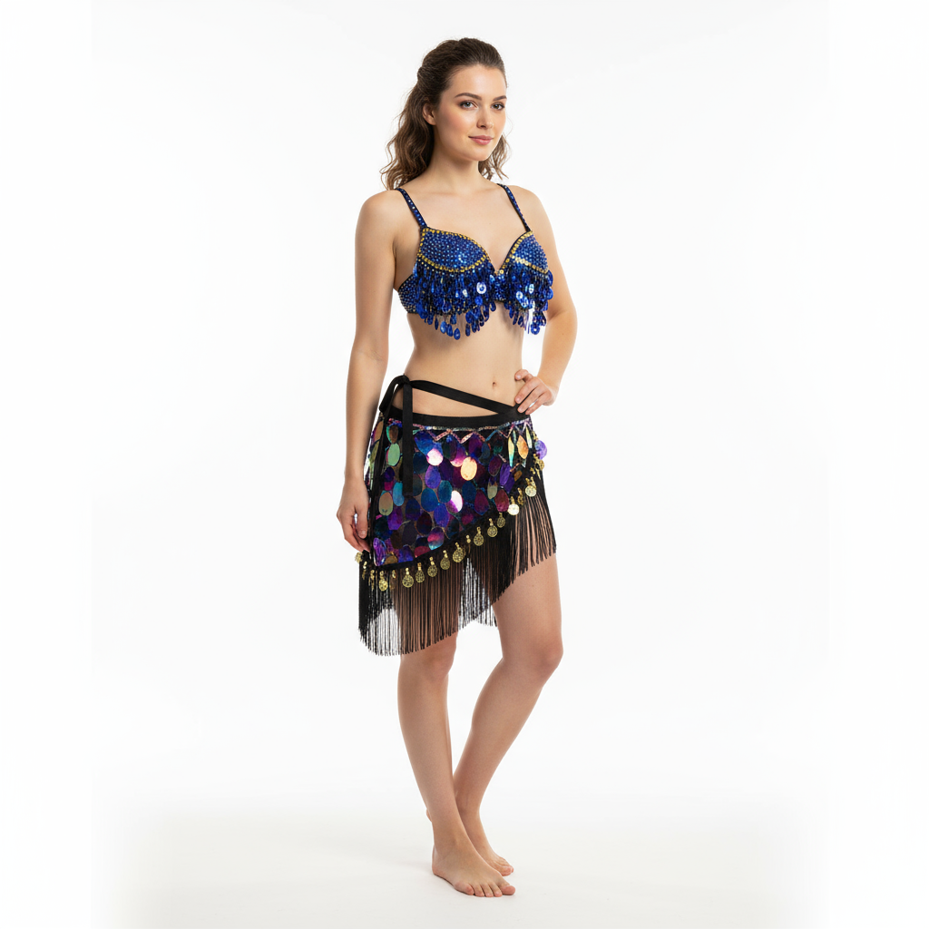 New Adult Lady Women Belly Dance Costume Set Beaded Sequins Tassel Belly Dance Bra Hip Scarf 3Pcs Bellydancing Stage Dance Wear N21014