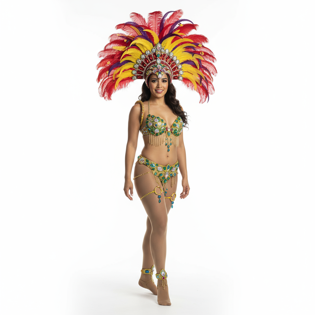 hot saling top quality Samba Rio Carnival Costume Sexy Belly Dancing Costume with Feather Headdress C1502